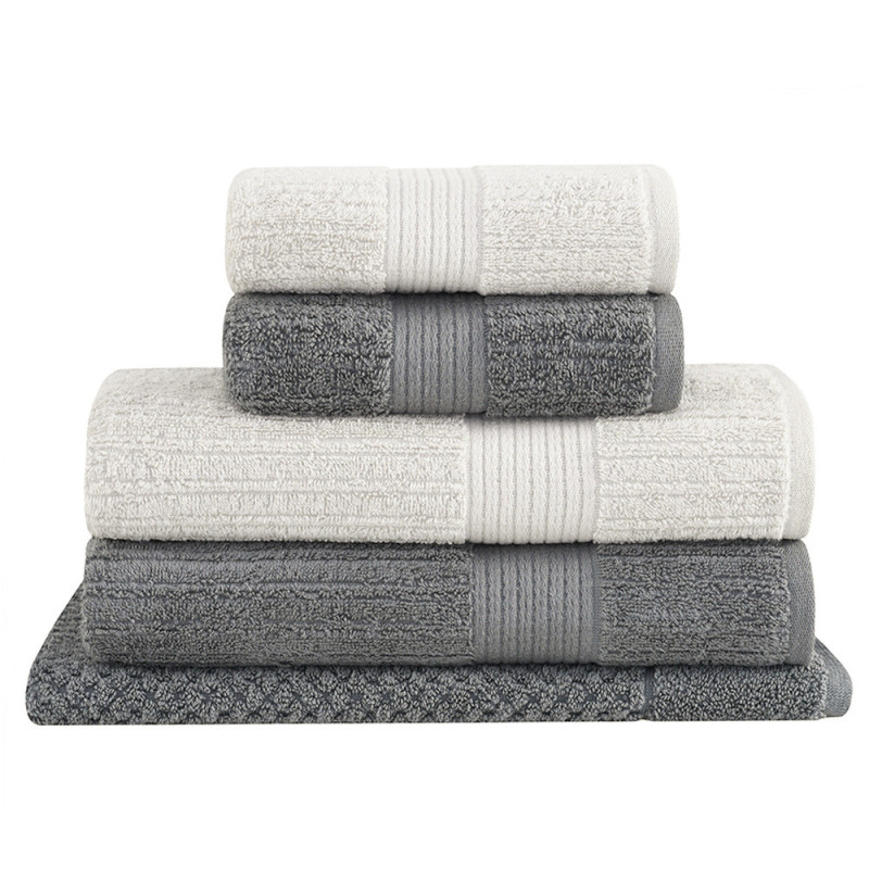 JOGO DE BANHO 5 PEÇAS 70/140 FIO PENTEADO CANELADO CINZA 1744/1839 - BUDDEMEYER