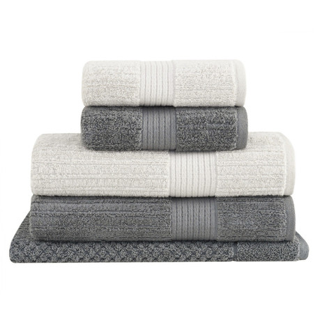 JOGO DE BANHO 5 PEÇAS 70/140 FIO PENTEADO CANELADO CINZA 1744/1839 - BUDDEMEYER