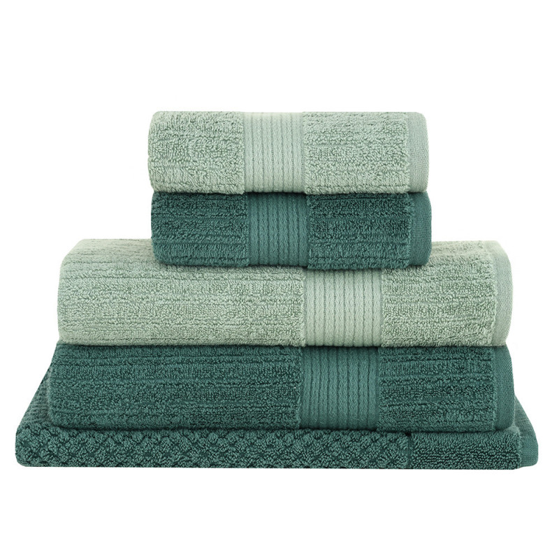 JOGO DE BANHO 5 PEÇAS 70/140 FIO PENTEADO CANELADO VERDE 3265/3074 - BUDDEMEYER