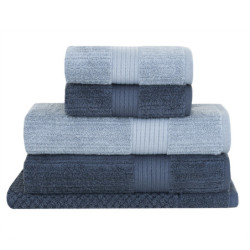 JOGO DE BANHO 5 PEÇAS 90/150 FIO PENTEADO CANELADO AZUL 1284/1950 - BUDDEMEYER