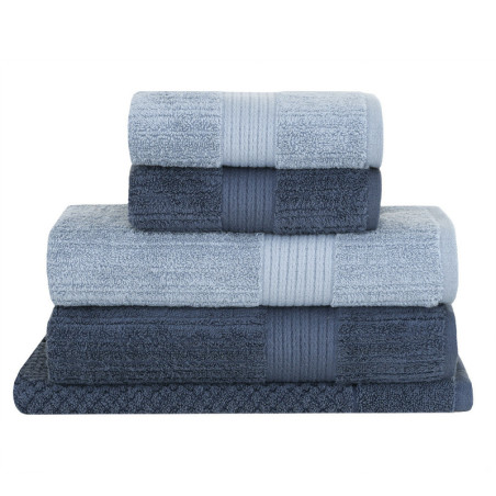 JOGO DE BANHO 5 PEÇAS 90/150 FIO PENTEADO CANELADO AZUL 1284/1950 - BUDDEMEYER